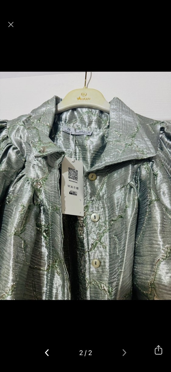 Düğmeli Gri Mini Keten Kadın Ceket - Görsel 2