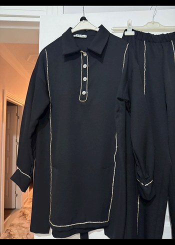 Düğmeli Siyah Uzun Kadın Takım - Görsel 2