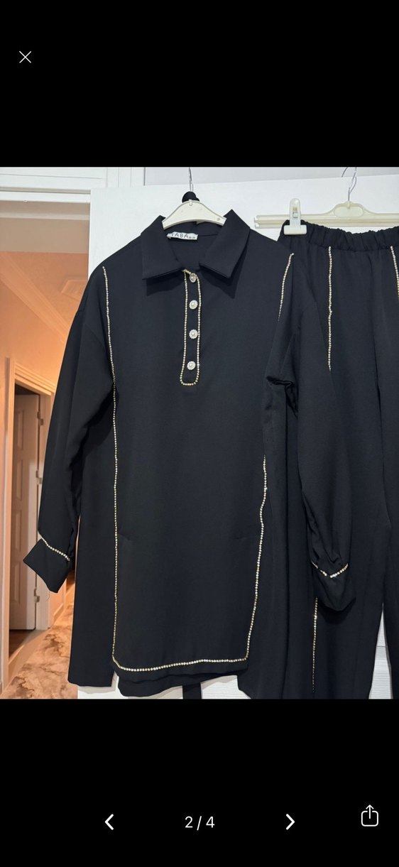 Düğmeli Siyah Uzun Kadın Takım - Görsel 2