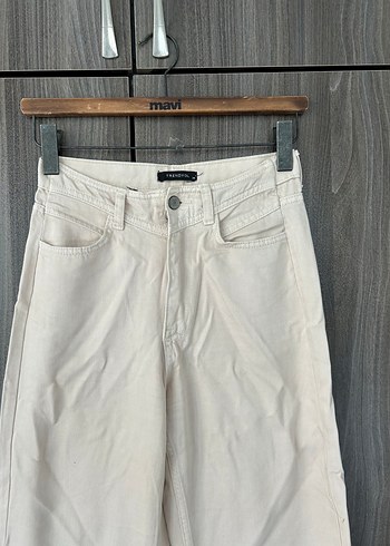 Trendyol & Milla Ekru Yuksek Bel Rahat Pantolon
