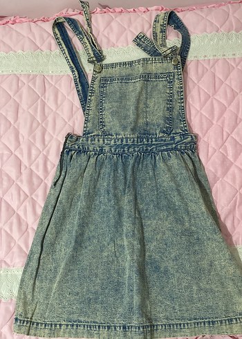 Kızlar İçin Mavi Denim Fırfırlı Salopet
