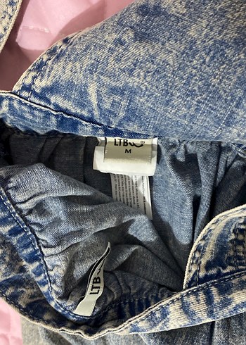 13-14 Yaş Beden Kızlar İçin Mavi Denim Fırfırlı Salopet