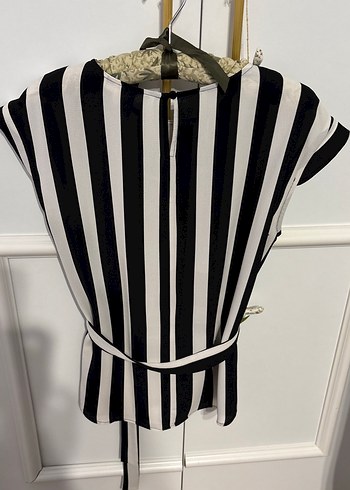 Çizgili, Kemerli Kadın Bluz - Görsel 3