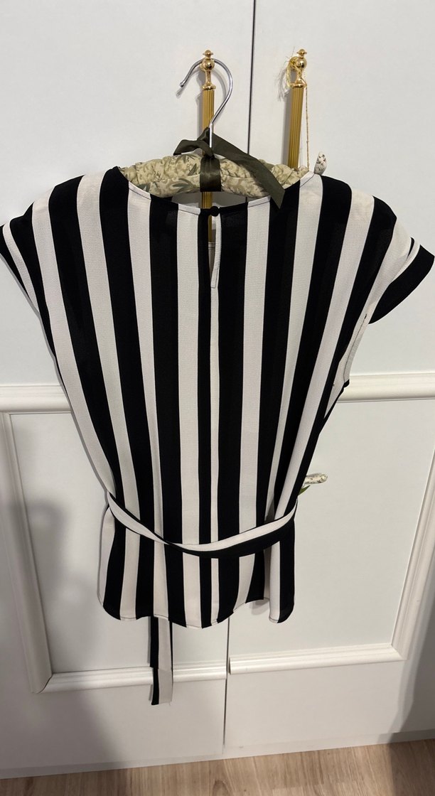 Çizgili, Kemerli Kadın Bluz - Görsel 3