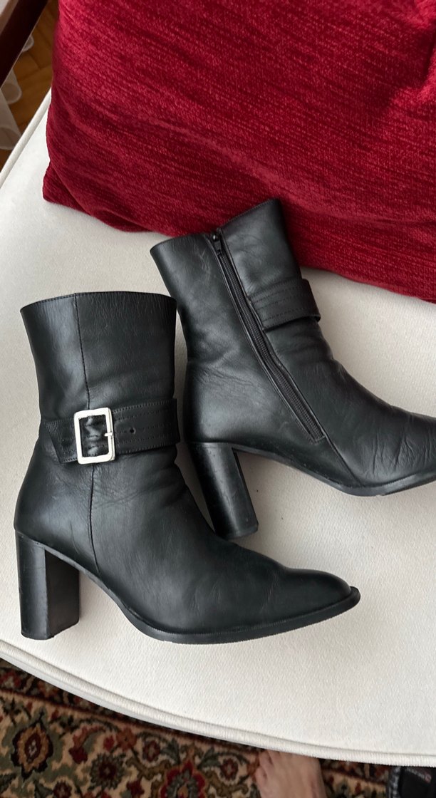 Siyah Deri Tokalı Yüksek Topuklu Kadın Botu - Görsel 4