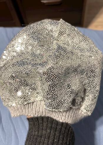 Kız çocuk Gri Payetli Örgü Bere - Görsel 3