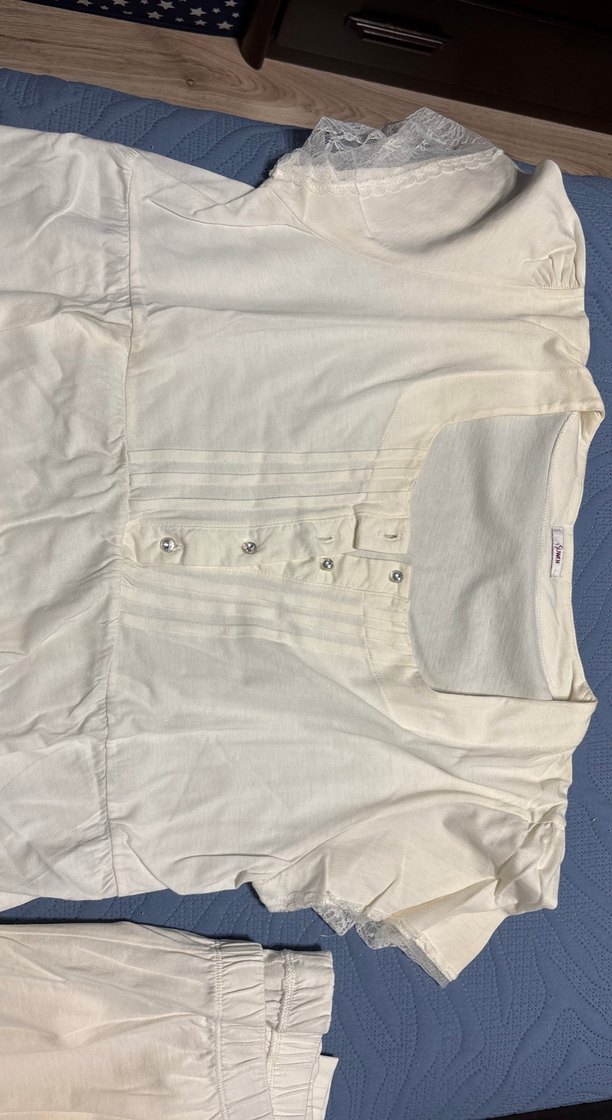 Beyaz Vintage Bohem Kadın Pijama Takımı - Görsel 2