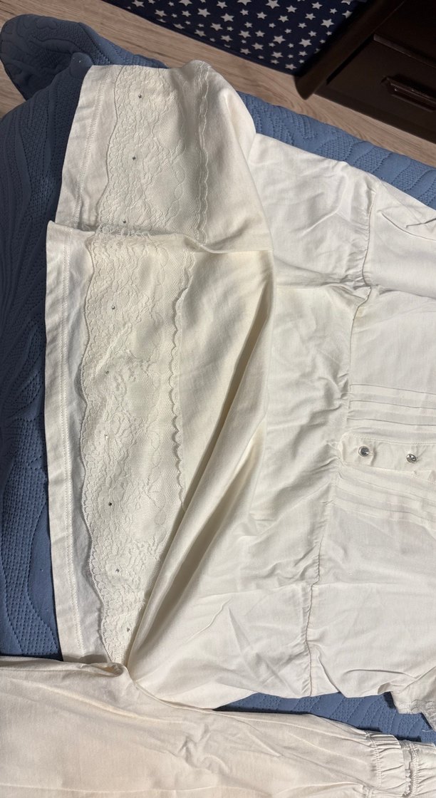 Beyaz Vintage Bohem Kadın Pijama Takımı - Görsel 3