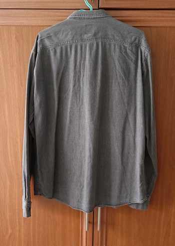 Gri Erkek Denim Gömlek, XL - Görsel 3