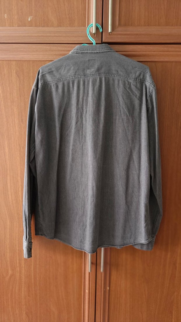 Gri Erkek Denim Gömlek, XL - Görsel 3