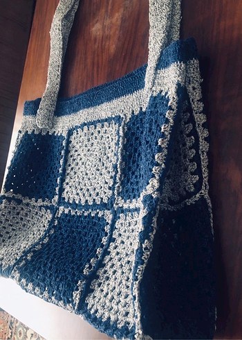 Bohem Kareli Örgü Kadın Çanta - Görsel 2