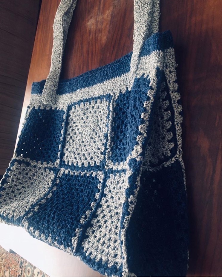 Bohem Kareli Örgü Kadın Çanta - Görsel 2