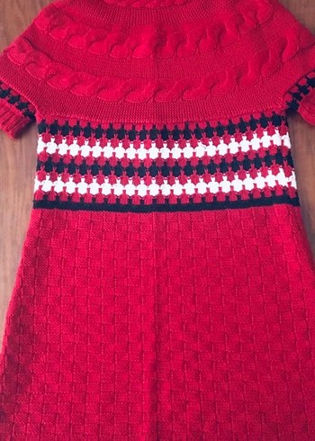 Kısa Kollu Kırmızı Örgü Boğazlı Kazak - Görsel 7