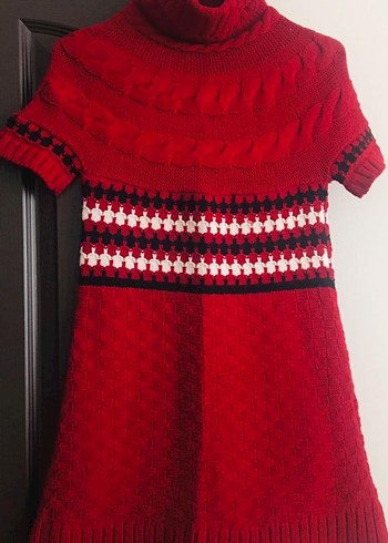 Kısa Kollu Kırmızı Örgü Boğazlı Kazak - Görsel 2