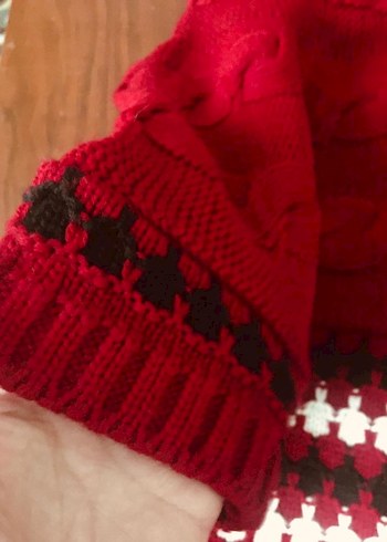 Kısa Kollu Kırmızı Örgü Boğazlı Kazak - Görsel 5