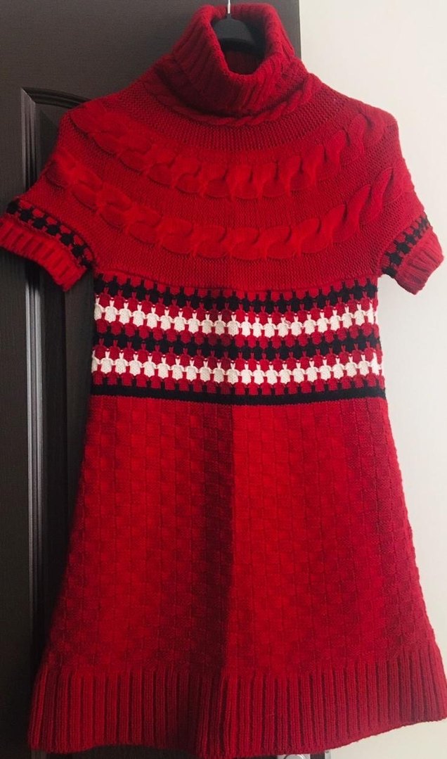 Kısa Kollu Kırmızı Örgü Boğazlı Kazak - Görsel 2