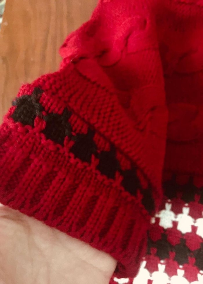 Kısa Kollu Kırmızı Örgü Boğazlı Kazak - Görsel 5