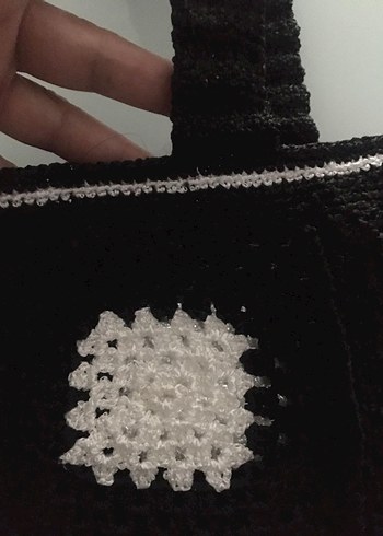 Siyah Beyaz Kareli Örgü Kadın Çanta - Görsel 3