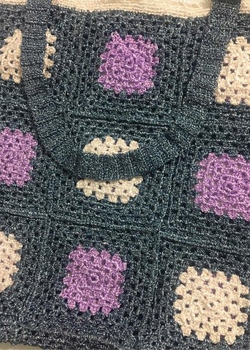 Örgü Kadın El Çantası - Çok Renkli Kareli - Görsel 2