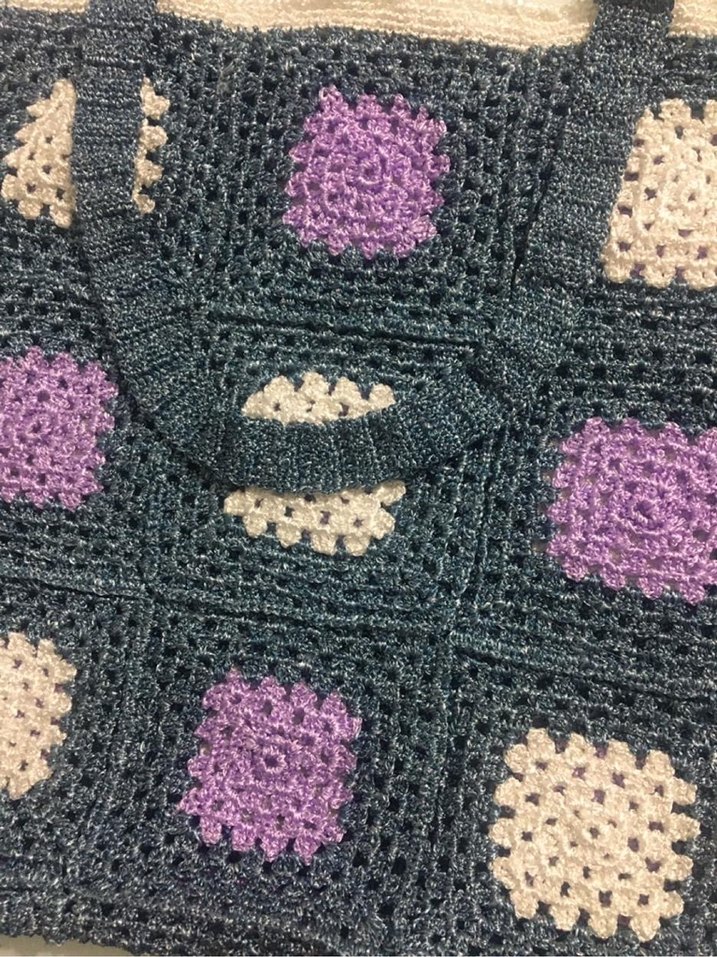 Örgü Kadın El Çantası - Çok Renkli Kareli - Görsel 2