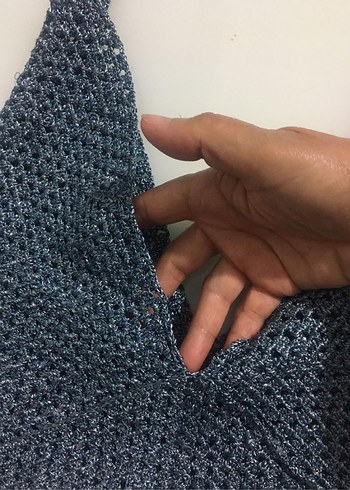 Gri Örgü Bohem Kadın Çanta - Görsel 3