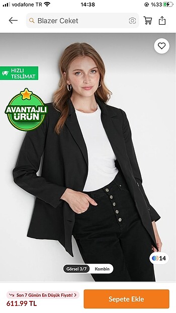 38 Beden siyah Renk Blazer ceket
