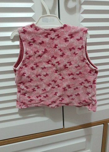 Kız Çocuk Pembe Düğmeli kadife Yelek - Görsel 2