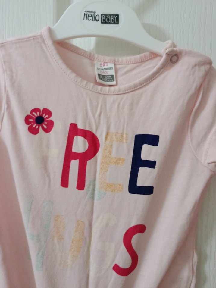 Pembe Baskılı Kız Bebek Kısa Kollu Takım - Görsel 2