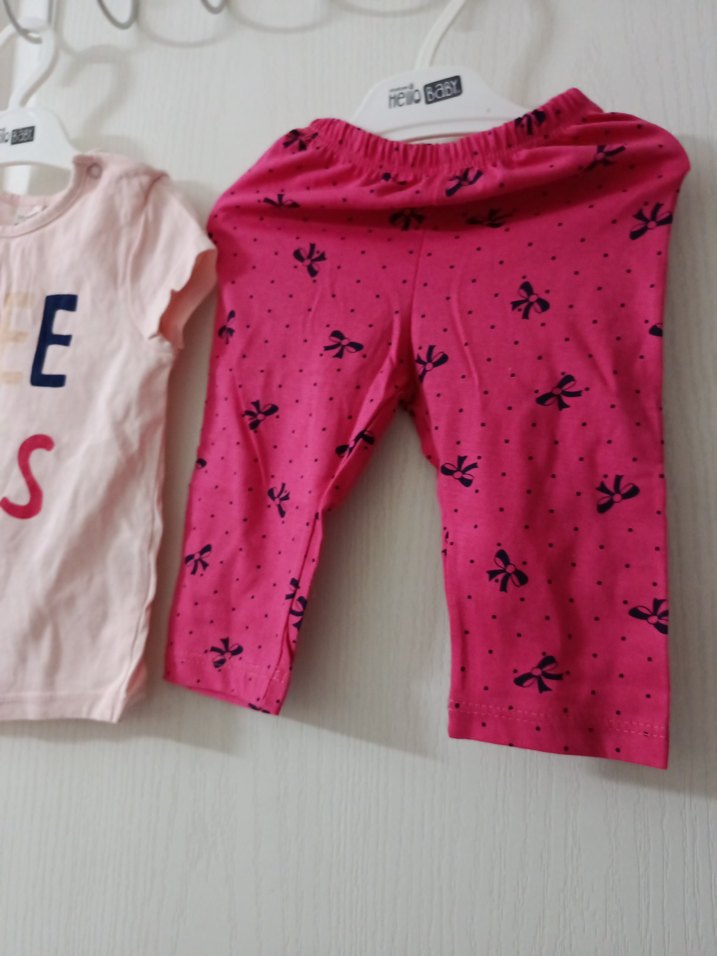 Pembe Baskılı Kız Bebek Kısa Kollu Takım - Görsel 3