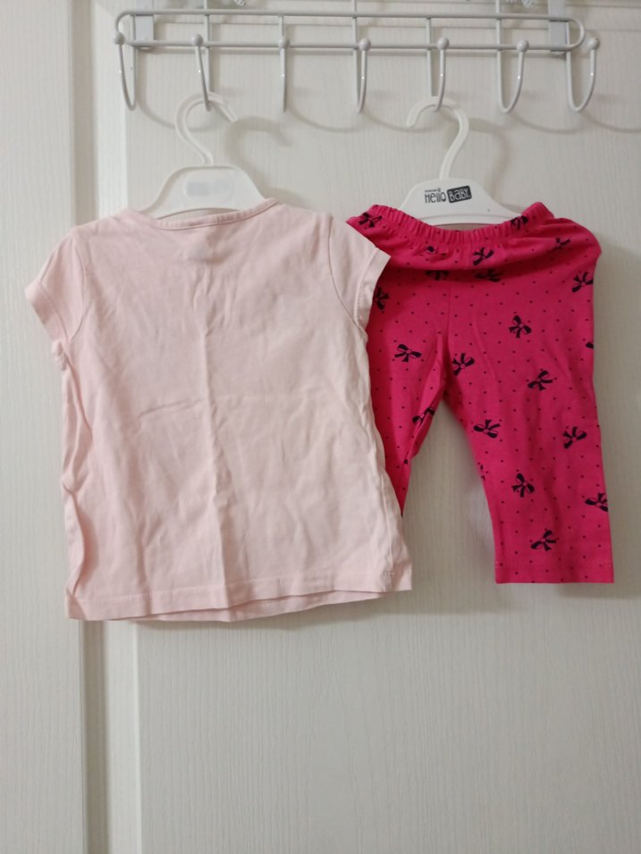 Pembe Baskılı Kız Bebek Kısa Kollu Takım - Görsel 4