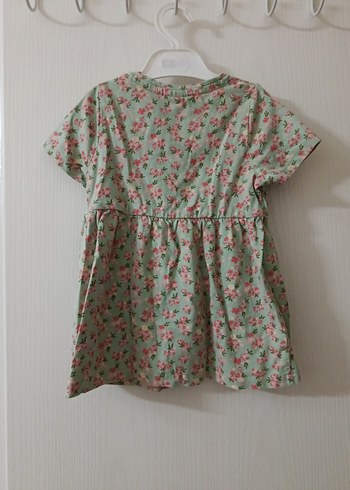 Yeşil Çiçekli Kız Çocuk Kısa Kollu Elbise - Görsel 4