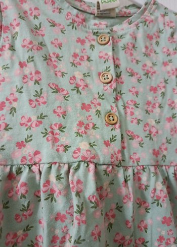 Yeşil Çiçekli Kız Çocuk Kısa Kollu Elbise - Görsel 2