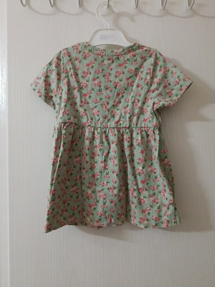 Yeşil Çiçekli Kız Çocuk Kısa Kollu Elbise - Görsel 4
