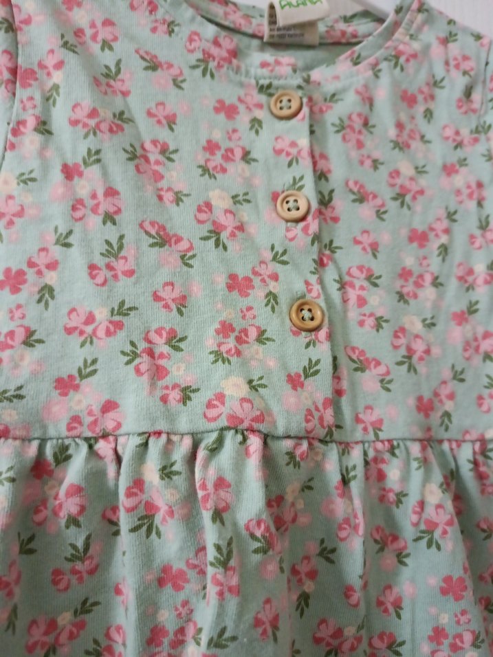 Yeşil Çiçekli Kız Çocuk Kısa Kollu Elbise - Görsel 2