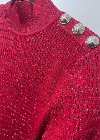 Kırmızı Uzun Kollu Triko Kadın Elbise - Görsel 4