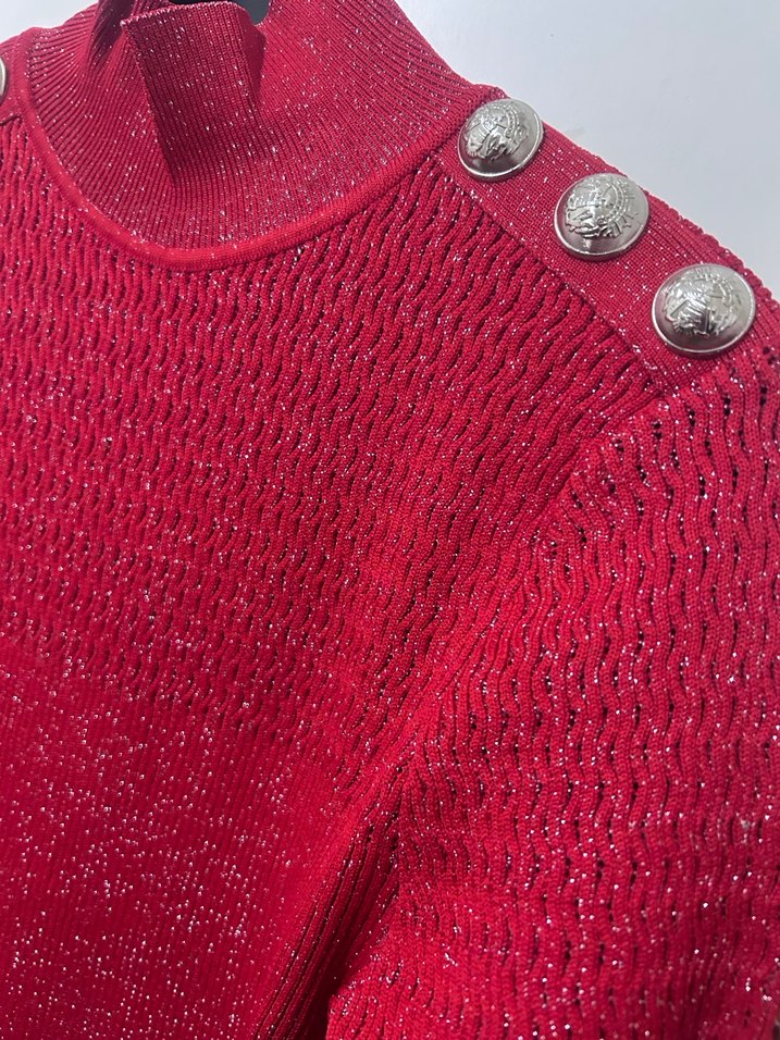 Kırmızı Uzun Kollu Triko Kadın Elbise - Görsel 4