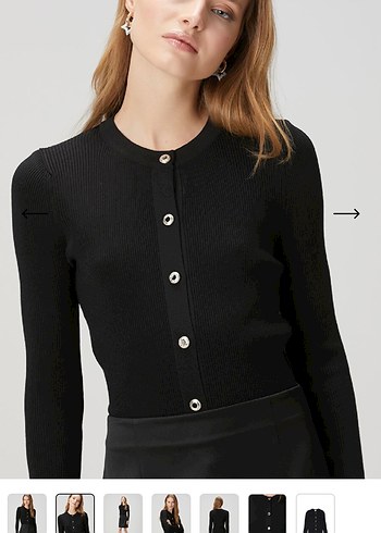 Düğmeli Siyah Kadın Midi Hırka - Görsel 5