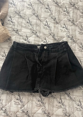 Siyah Kot Mini Etek, Gevşek Kesim, Kemerli