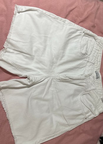 Beyaz Pamuklu Mini Kot Şort