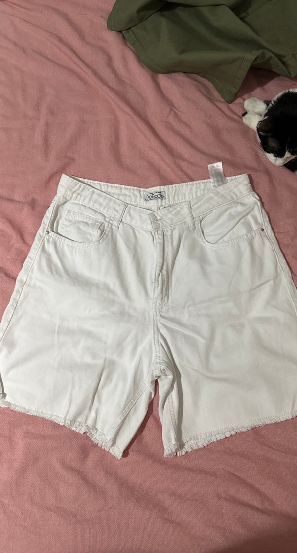 Beyaz Pamuklu Mini Kot Şort - Görsel 3