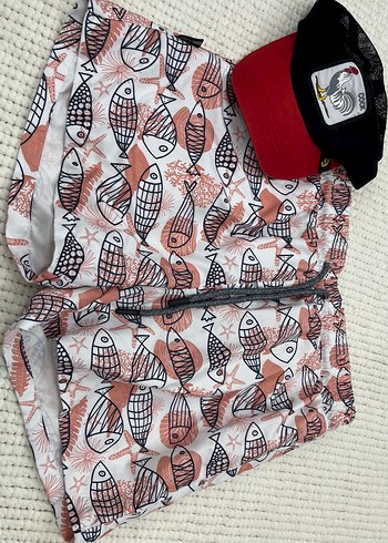 Fermuarlı Baskılı Kırmızı Gri Erkek Mini Şort - Görsel 2