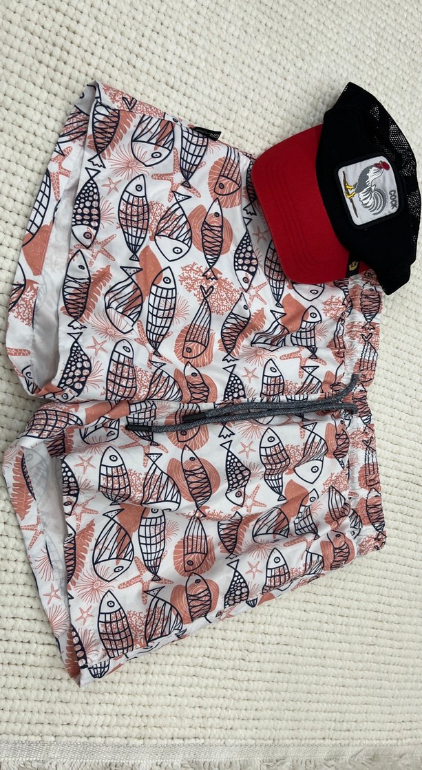 Fermuarlı Baskılı Kırmızı Gri Erkek Mini Şort - Görsel 2