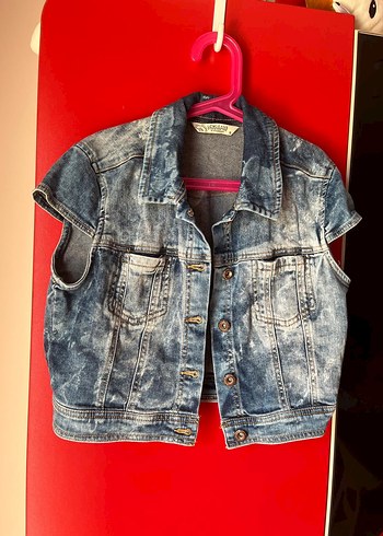 Düğmeli Kolsuz Mavi Denim Ceket