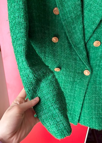 Yeşil Kadın Düğmeli Blazer Ceket Tüvit Ceket - Görsel 5