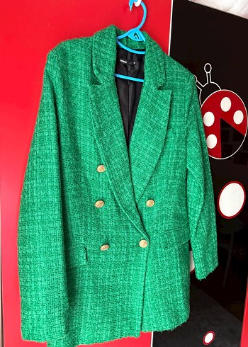 Yeşil Kadın Düğmeli Blazer Ceket Tüvit Ceket - Görsel 4