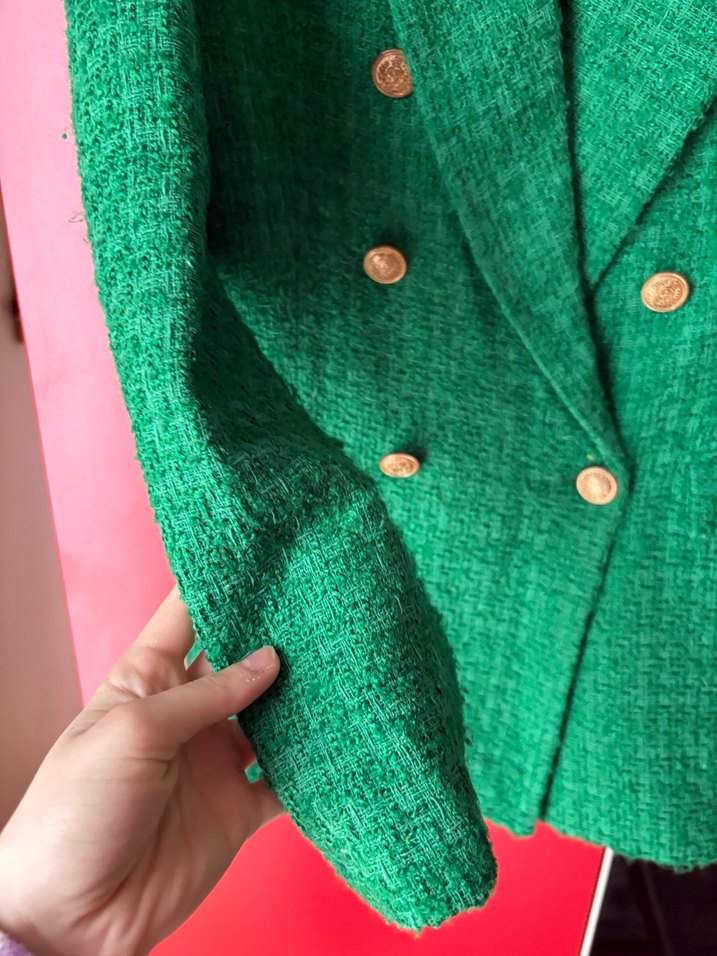 Yeşil Kadın Düğmeli Blazer Ceket Tüvit Ceket - Görsel 5