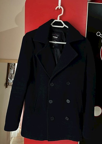 Lacivert Erkek Düğmeli Yün Kaban - Görsel 2