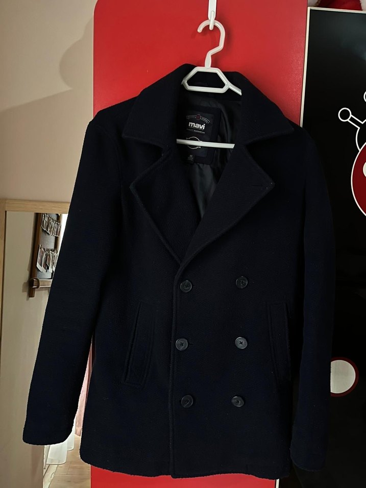 Lacivert Erkek Düğmeli Yün Kaban - Görsel 2