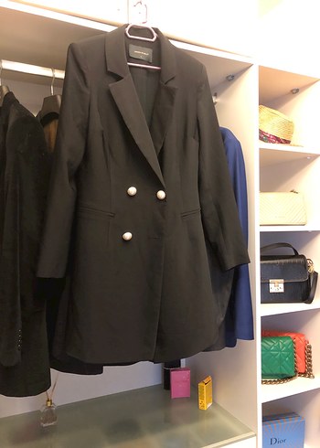 Düğmeli Siyah Midi Kadın Blazer - Görsel 2