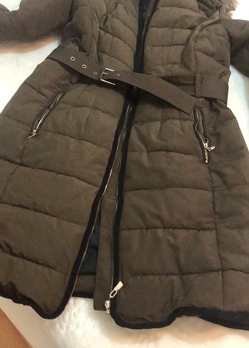 Kemerli Haki Kadın Kışlık Mont - Görsel 2